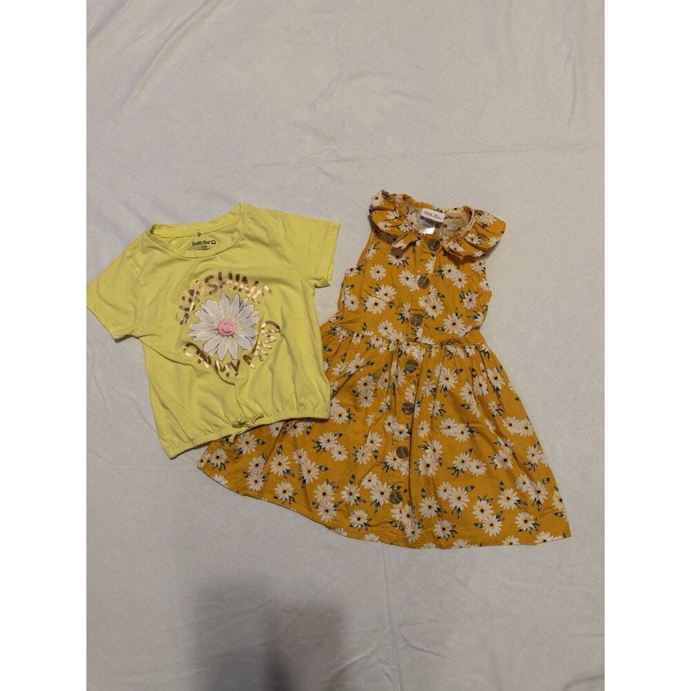 Insta Girl & Little Lass Girls 2pc Yellow Floral Dress + Tee Set Size 6 S 7/8